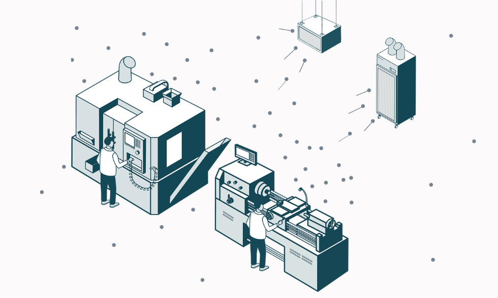 oil mist air cleaners next to cnc metalworking machines